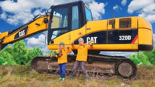 Funny Story about Real Big Excavator CAT, Dump Truck and other trucks for kids