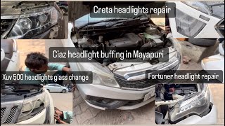 Fortuner top model headlight repair/xuv 500 headlights glass change🏎️🏎️ #mayapuri #car #viral #cars