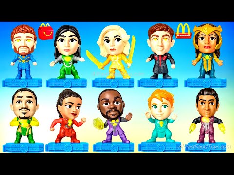 McDONALD'S MARVEL ETERNALS HAPPY MEAL TOYS COMPLETE SET 10 OCTOBER NOVEMBER 2021 MOVIE UNBOXING