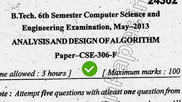 2013 Mdu BTech CSE 6th Sem Analysis & Design of Algorithma Question Paper
