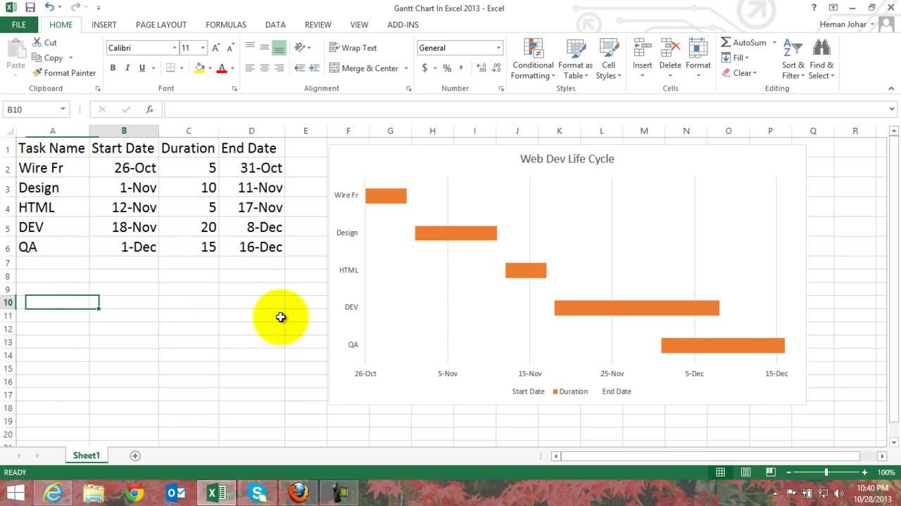 Gantt Chart In Excel Youtube