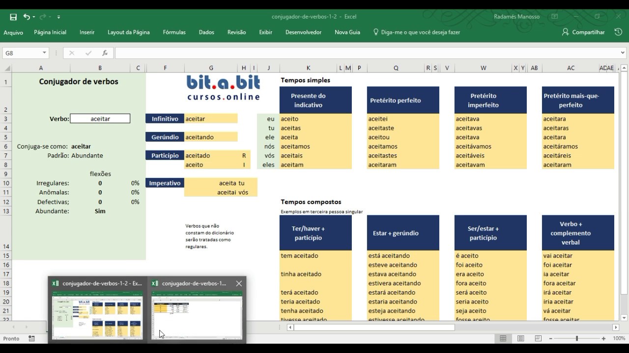 Conjugador de verbos em Excel - Bit a bit