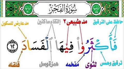 استخراج أ حكام التجويد من سورة الفجر من جزء عم من (والفجر ) إلي (وثمودالذين جابوالصخربالواد)