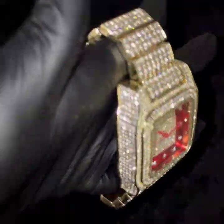 Mens Iced Gold Watch 45mm Square Dial with Diamonds by Ice Star ®