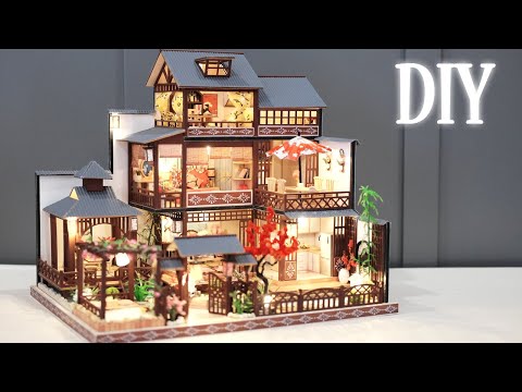 DIY Miniature Dollhouse Kit || Elegant Spring Garden - Jappanese Villa - Relaxing Satisfying Video