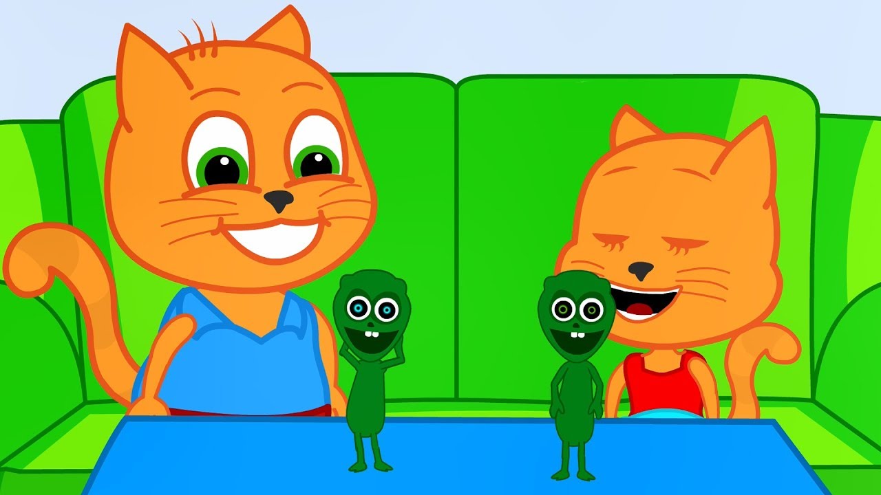 Família de Gatos - Alien Verde Desenho Animado em Português Brasil 