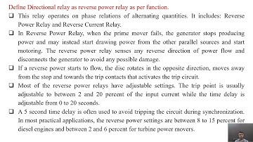 SGP Video short on Define Directional relay as reverse power relay as per function in English