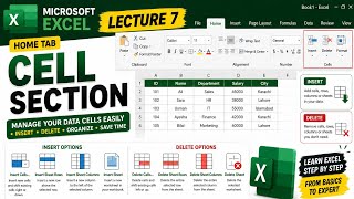 Microsoft Excel Full Course | Lecture 7: Home Tab Cells Group Explained | Insert, Delete, Format ...