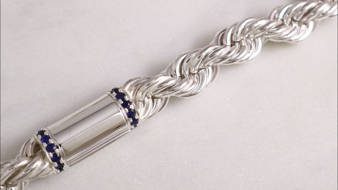 HANDMADE SILVER 14MM ROPE CHAIN WITH 3.45ct OF NATURAL BLUE SAPPHIRES💎