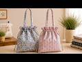 型紙なしで超簡単!くしゅっと可愛い巾着トートバッグの作り方🌷Cute drawstring tote bag You can sew today/Sewing tutorial DIY Bag