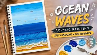 Paint This Relaxing Ocean Beach in 5 Minutes | Easy Acrylic Tutorial