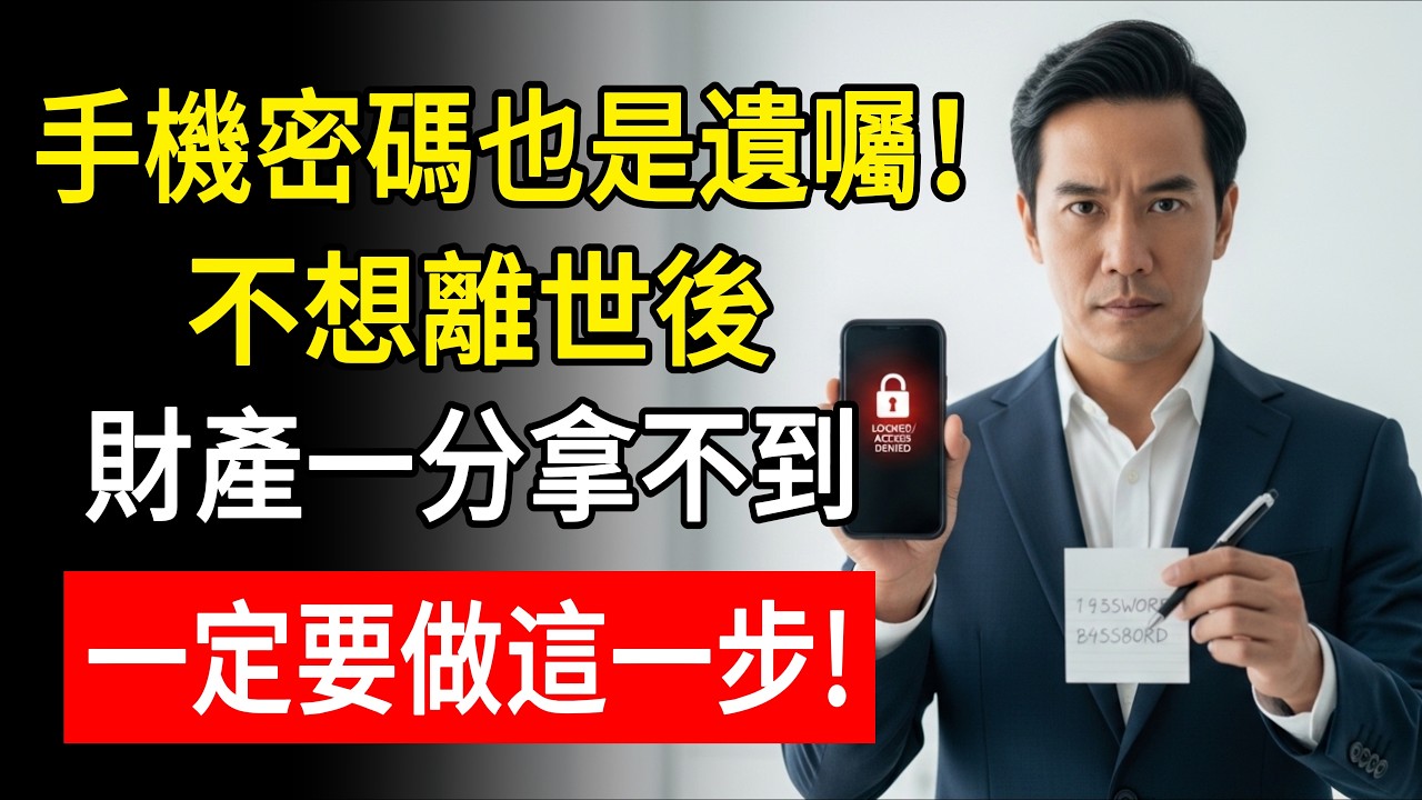 手機密碼也是遺囑！2026數位資產消失預警：Line Pay、網銀密碼沒交代，人走了錢就被「鎖在雲端」，子女跑斷腿也領不到！#養老金 #手機
