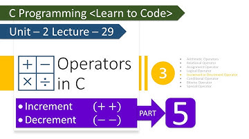 Unit-2 Lecture-29: Operators in C: Increment/Decrement Operator Part-5