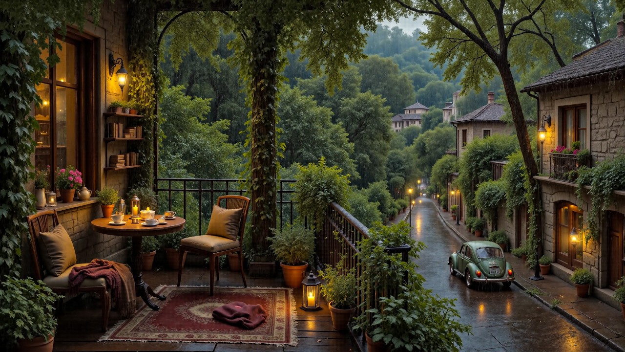 Vintage Florence Balcony Jazz | Tranquil Jazz Music at Rainy Village For Deep Focus and Study