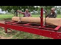 Running pine through the Foley Belsaw Circular Sawmill