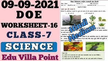 Class 7 Science Worksheet 16(09/09/2021) Hindi Medium| Class 7 Science  | Edu Villa Point