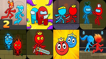 Fire and Water Stickman 2 : The Temple,Crewmate Adventure: Animation Parkour,Red and Blue Ball