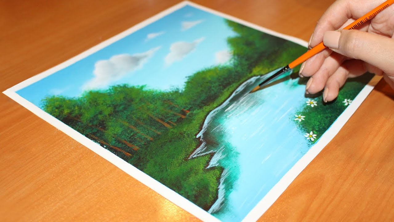 Acrylic landscape Painting / Acrylic Painting Tutorials - YouTube