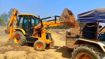 JCB 3DX Backhoe Loading Pond Mud On Swaraj 735 Fe Tractor Trolley | Jcb And Tractor Cartoon Video
