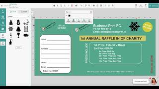 Printed Raffle Tickets using free online template. Upload your logo, change text, add clip.