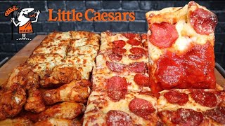 (ASMR NO TALKING) STUFFED CRUST DEEP DISH PIZZA, CHEESE BREAD, AND WINGS MUKBANG