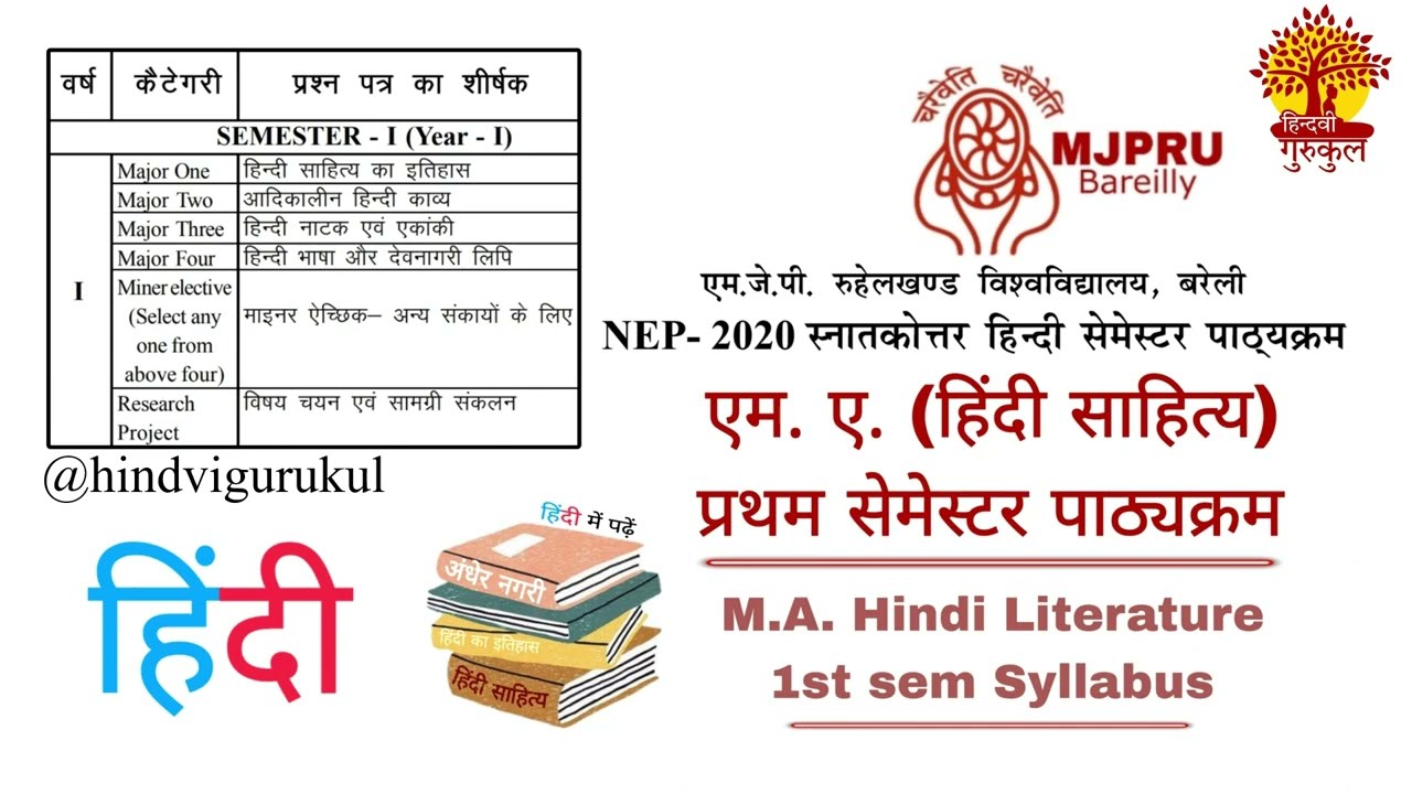 M.A. HINDI SYLLABUS : FIRST SEMESTER (YEAR-1) / MJPRU NEP-2020 / एम.ए.हिंदी प्रथम सेमेस्टर