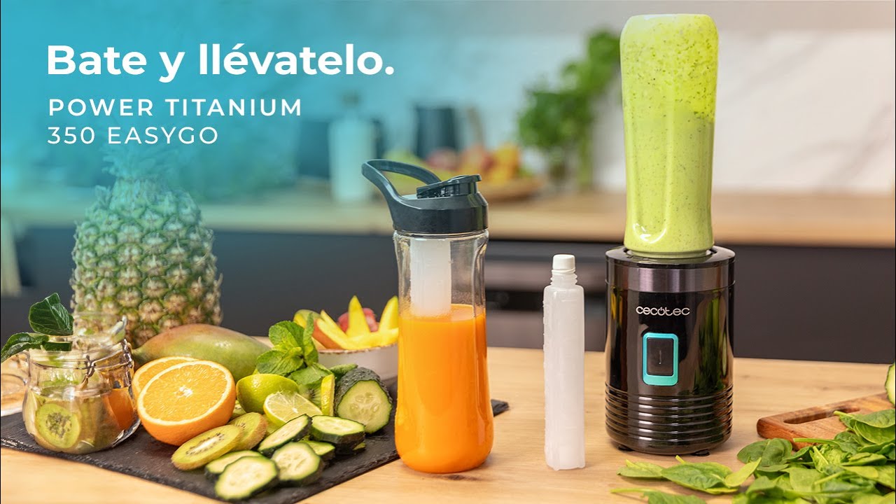 Batidora de Smoothies Con Vaso Portátil Power Titanium 350 EasyGo, 4 Cuchillas de titanio Y 350 W.