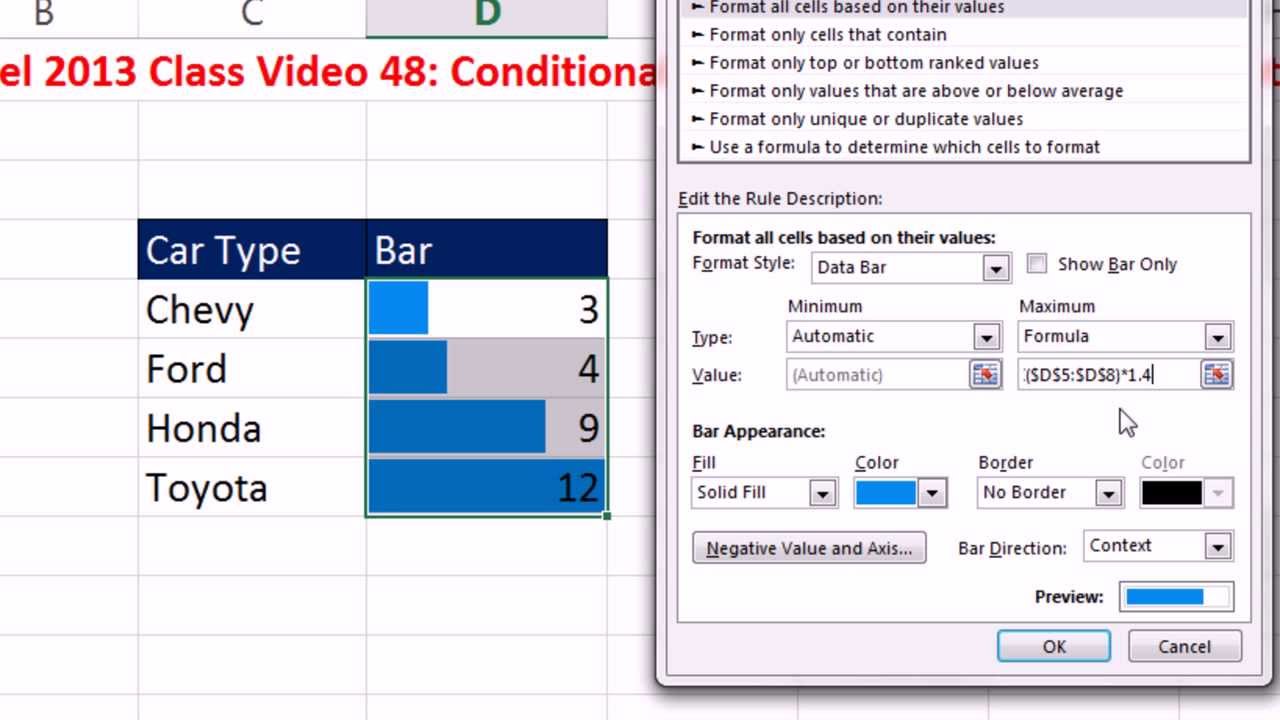 conditional excel in a format chart Video Conditional Class 48: Formatting Excel 2013 Highline