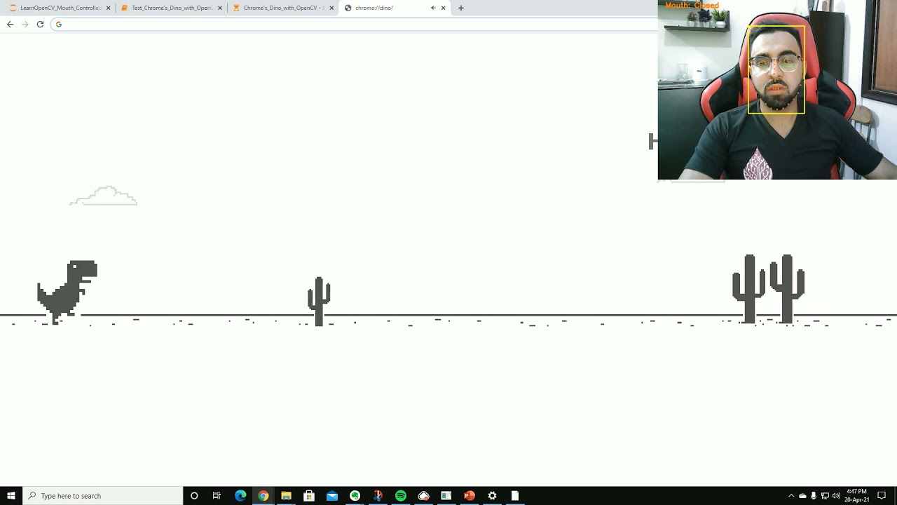 Playing Chrome's T-Rex Game with Facial Gestures