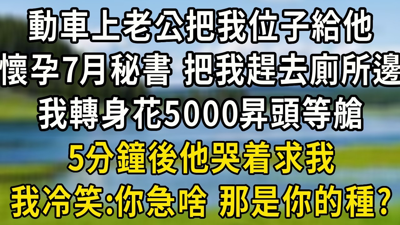 動車上老公把我的位子給他懷孕7月的秘書坐，把我趕去廁所邊，我轉身花5000昇頭等艙，5分鐘後他哭着求我，我冷笑：你急什麼，那是你的種？#翠花的秘密#婆媳#家庭故事
