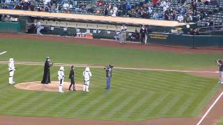 Darth Vader Tosses First Pitch (O.co Coliseum 9/16/11)