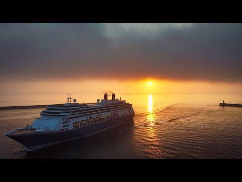 DJi Mini 2 drone 4k - Incredible Tynemouth sunrise with The Bolette cruise ship.