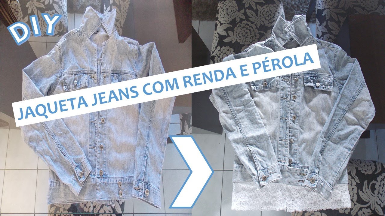 colete jeans customizado com perola