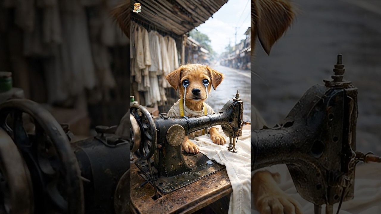 The poor puppy haven't cash to buy clothes, so the men are making fun of him 