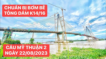 Xà lan bê tông đường thuỷ cập bến trụ T16 Cầu Mỹ Thuận 2 chuẩn bị đổ bê tông dầm K14
