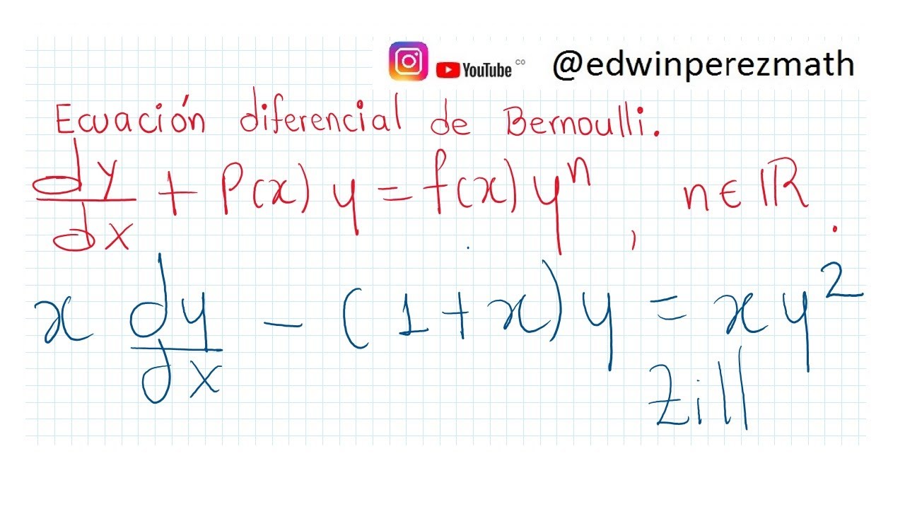 04 xdy/dx-(1+x)y=xy^2 Ecuación diferencial de Bernoulli dy/dx+P(x)y=f(x)y^n Sustitución u=y^(1-n)