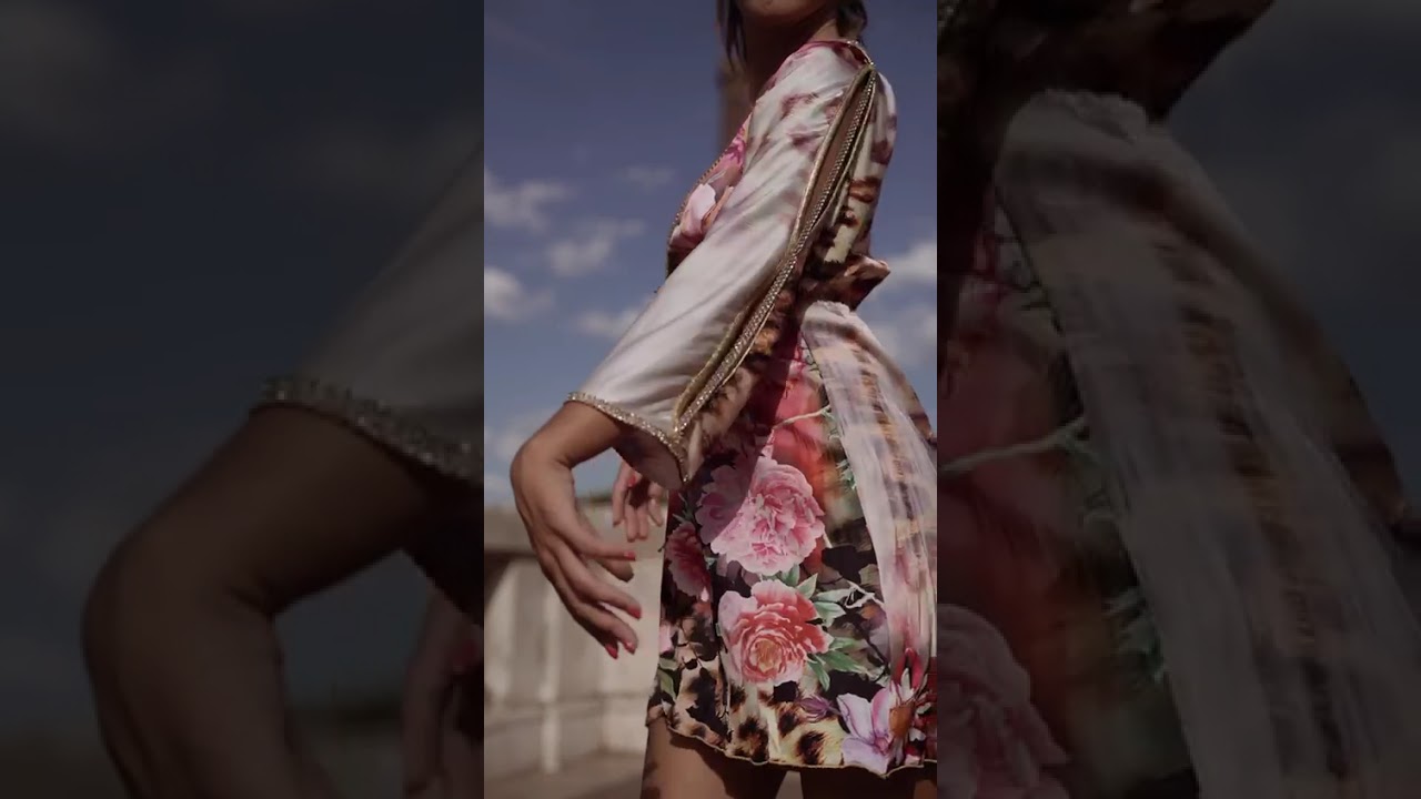 Lizi Gold White Flowers Long Dress by Baccio Couture