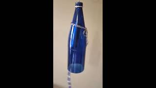 Cobalt Blue Bottle Wind Chime Cut with Turtle Charms and Beads
