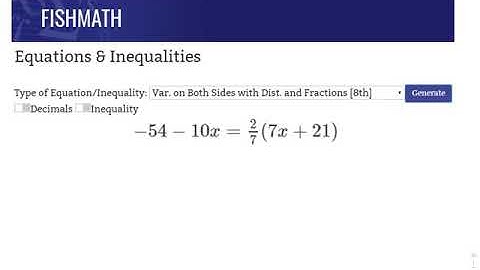 Solving Equations with Distributing, Fractions, and Variables on Both Sides - FishMath.com