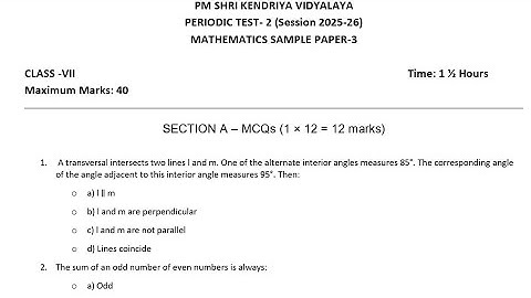 Class-7 Maths / PT-2 Exam Question Paper By-KV Teacher/ Periodic Test-2 / Session 2025-26 / PM SHRI 