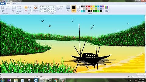 Drawing a riverside scenery in ms-paint