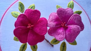 : Beautiful 3D Flowers Hand Embroidery | Long and Short Stitch | Tutorial Menyulam Bunga Bagi Pemula