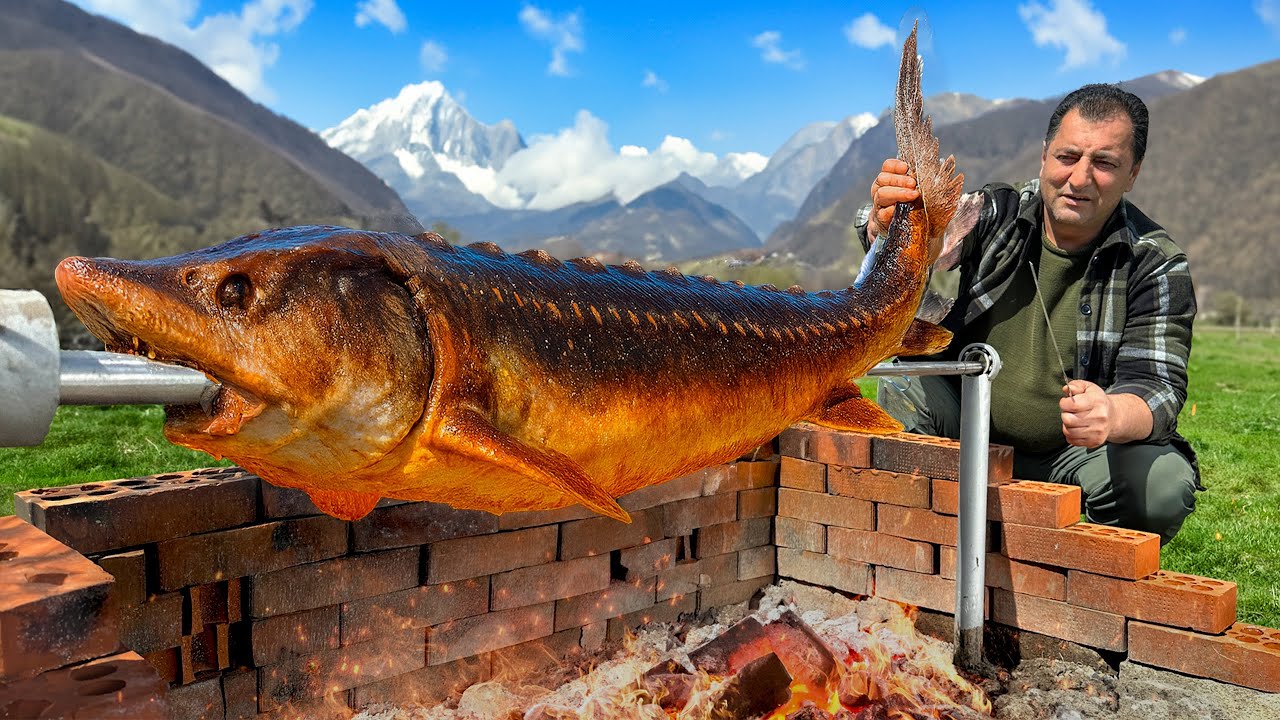 Esturjão Gigante na Brasa com Surpresa Dentro! 🐟🔥