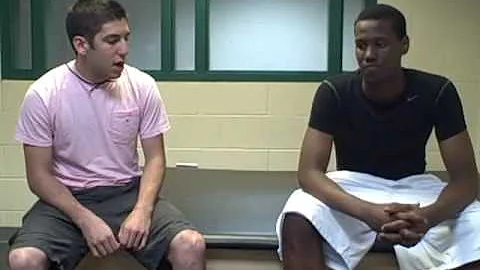Andre Henley chats with Daniel Poneman at the Nike...