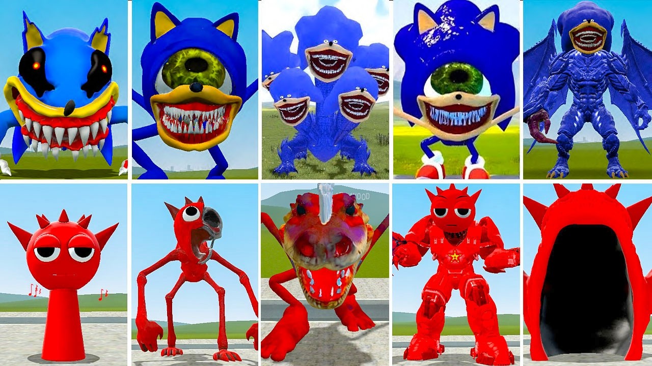 ALL NEW SONIC BLUE VS CTHULHU SONIC VS ALL NEW SPRUNKI RADDY VS MECHATITAN RADDY in GARRY'S MOD !!!