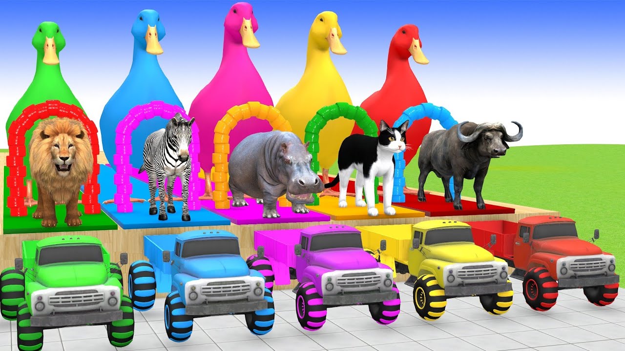 Long Slide Game With Cow Elephant Gorilla Hippopotamus Tiger 3d Animal Game Funny 3d Animals