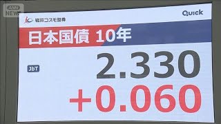 長期金利　一時2.350％まで上昇　27年ぶり水準　財政悪化懸念で売り強まる(2026年1月20日)