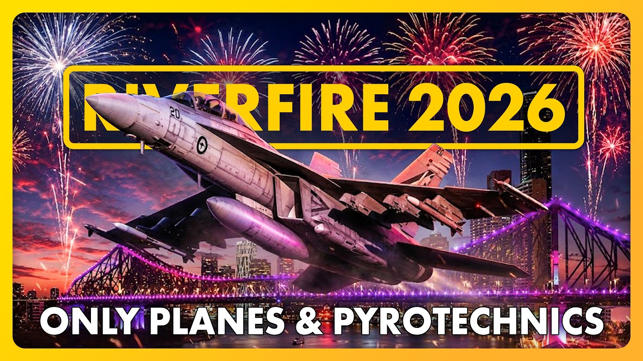 🔴 LIVE BRISBANE RIVERFIRE | RAAF F/A-18F & C-17A through CBD + Fireworks Display 🔴