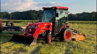 Kioti CK2610SE and Woods RC5 bush hog take down an overgrown field.