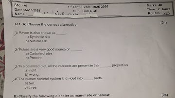 6th std 1st Semester Exam 2025-26 Science QUESTION PAPER  for practice. Subscribe 🔔 to get notified 